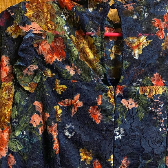 SHEIN Navy Blue Multicolor Floral Lace Dress - Picture 4 of 7